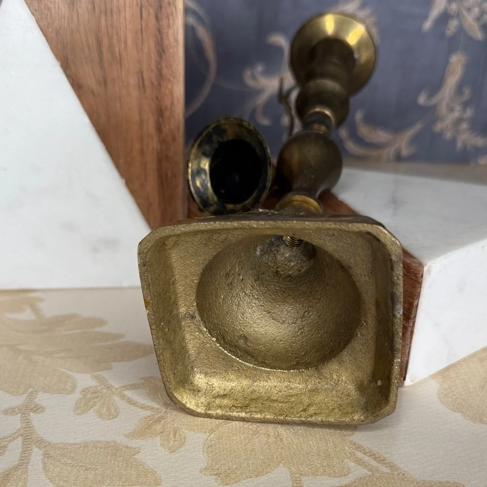 Vintage Brass Colonial Style Taper Candlestick with Attached Snuffer 8 2/3”